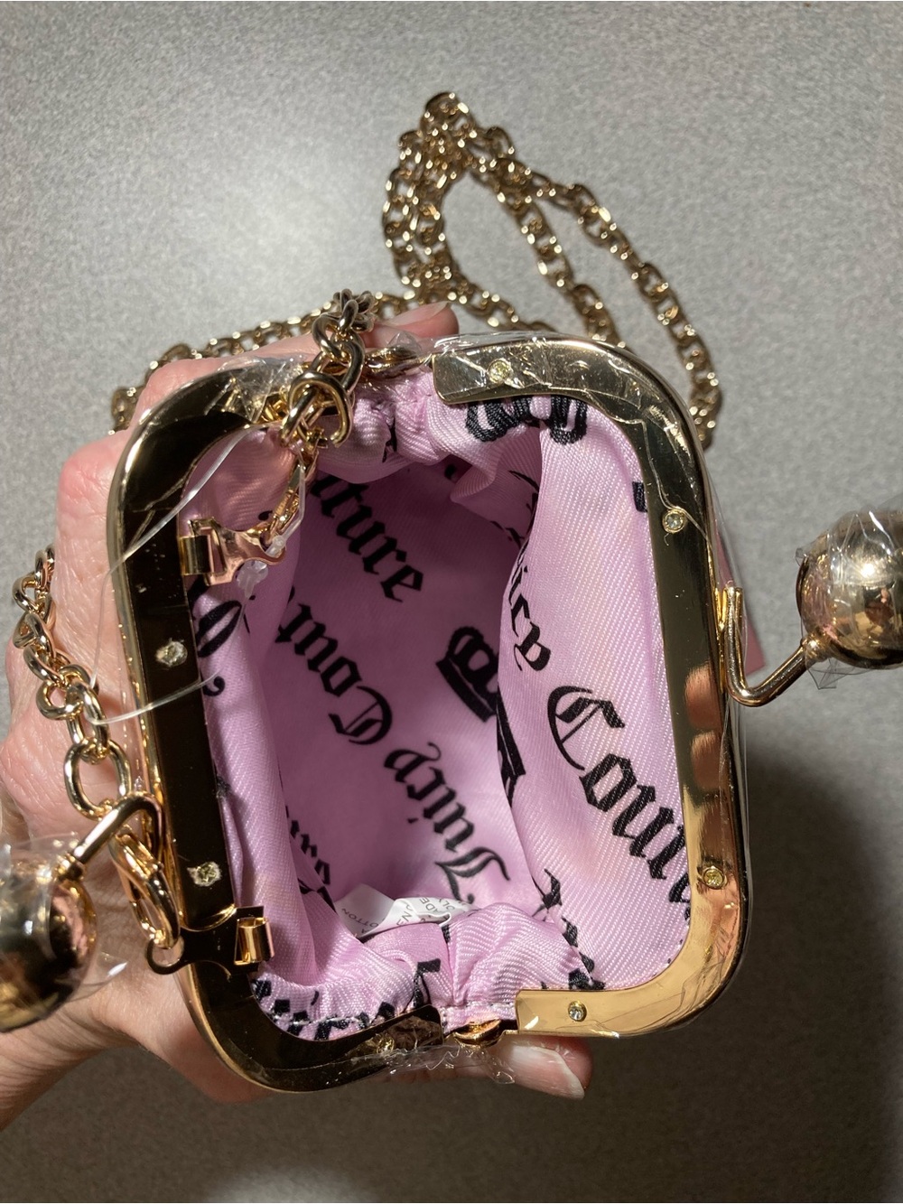 Juicy Couture Gold Logo Mini Crossbody Bag with Black Heart Charm - Picture 10 of 13